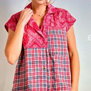 Easel Red Paisley Button Down Shirt